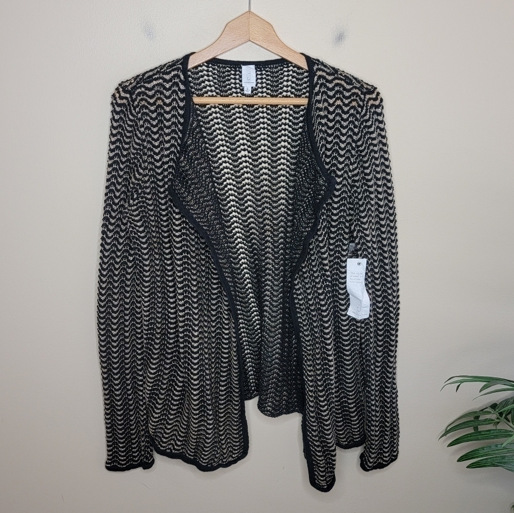 NWT Jones New York | Black Tan Gold Open Knit Cardigan Sweater